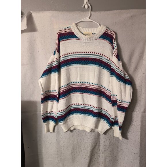 St John’s Bay Vintage Geometric Knit Cotton Heavyweight Sweater Size L USA - Picture 1 of 6